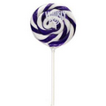 Purple and White Whirly Pop with a custom full color label